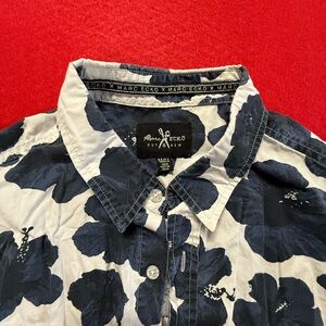Marc Ecko White and Blue Casual Floral Shirt